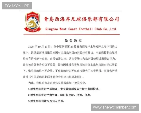 青岛西海岸宣布对张呈栋三停处罚并罚款5万处理决定 青岛西海岸宣布对张呈栋三停处罚并罚款5万处理决定